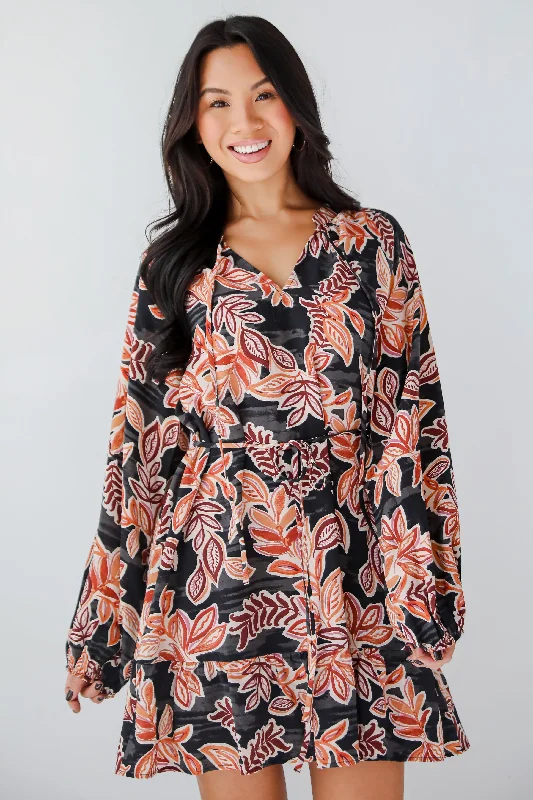 Today’s Special Undeniable Delight Black Leaf Print Mini Dress