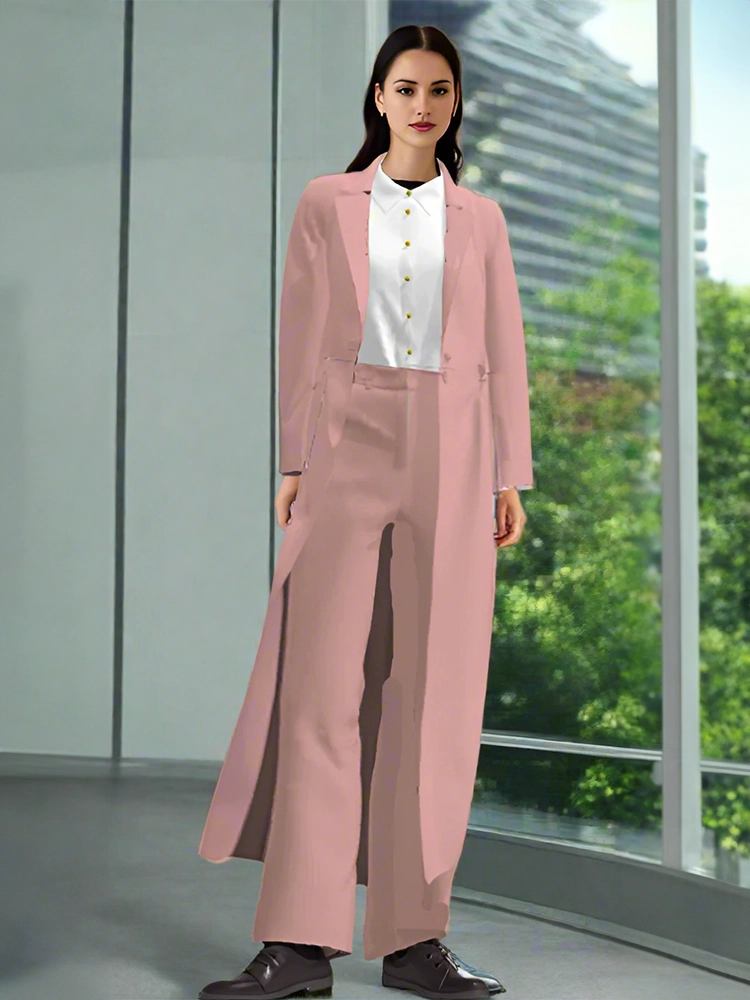 Price Drop Alert Women's Two-Piece Set Wedding Suit Long Coat + Straight Pants