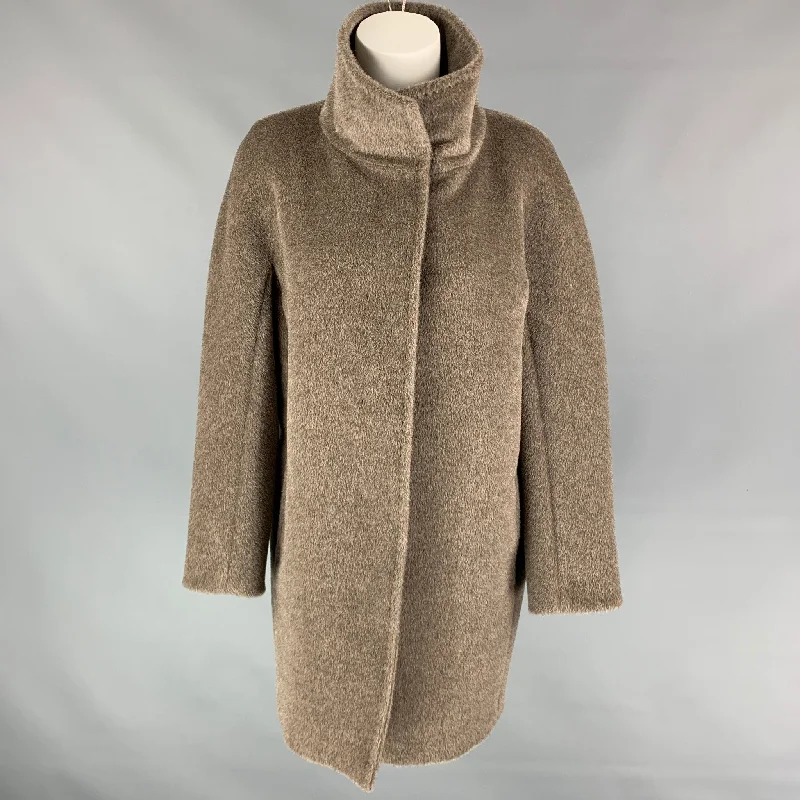 Price Reduction MAX MARA Size 4 Taupe Alpaca / Vrgin Wool High Collar Coat