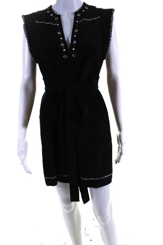 Deal Zone Isabel Marant Womens Silk Grommet A Line Belted Dress Black Red