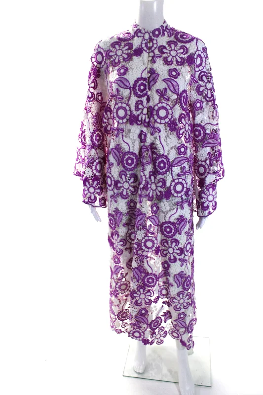 Weekend Special La Vie Style House Womens Guipure Floral Lace Midi Kaftan Dress Purple One