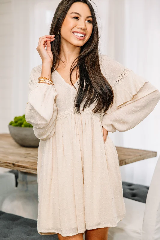 YEAR-End Sale Get Ready Cream White Swiss Dot Dress