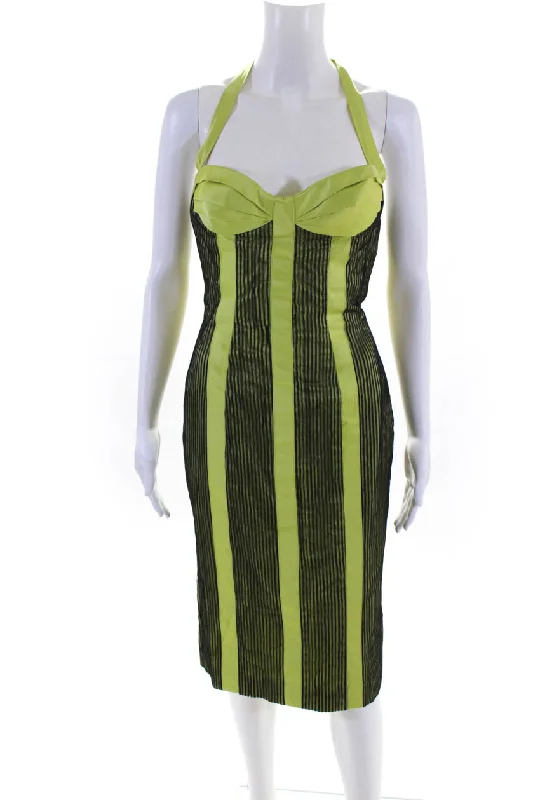 Massive Deals Cennamo Couture Rafael Cennamo Women's Halter Neck Sheath Dress Green