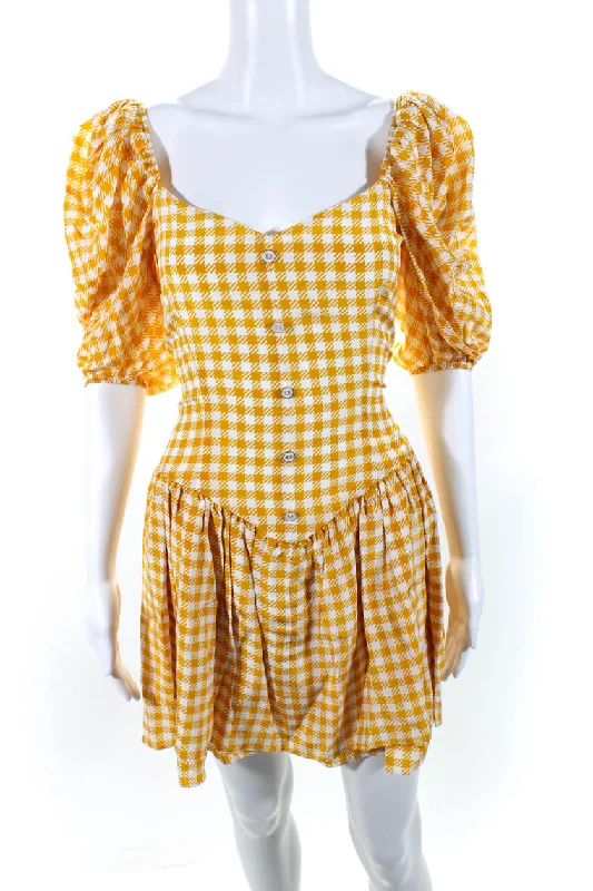 Savings Spectacular Caroline Constas Womens Quinn Dress Yellow Gingham