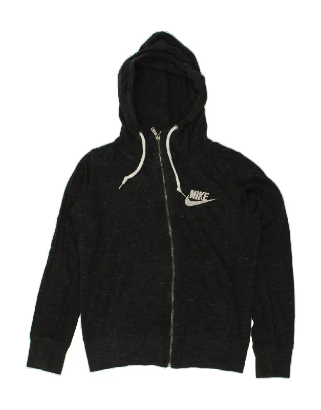 YEAR-End Sale NIKE Womens Zip Hoodie Sweater UK 14 Medium Grey Flecked Cotton