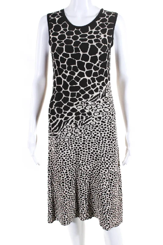 Savings Galore Salvatore Ferragamo Womens Sleeveless Leopard Knit Dress Brown White Savings Galore Salvatore Ferragamo Womens Sleeveless Leopard Knit Dress Brown White