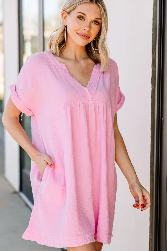 Hurry In Touch My Heart Baby Pink Crinkled Dress