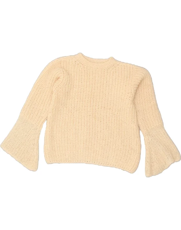 YEAR-End Clearance VINTAGE Womens Crop Crew Neck Jumper Sweater UK 14 Large Beige