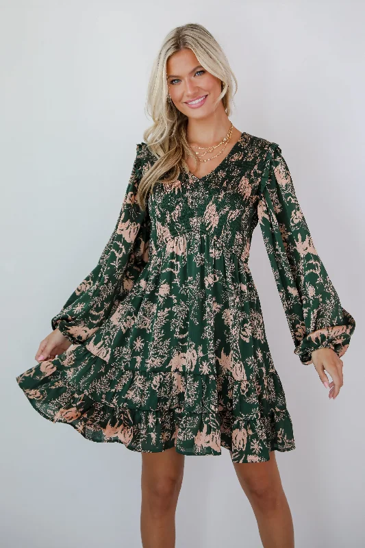 Exclusive Online Offer Notable Delight Hunter Green Floral Mini Dress