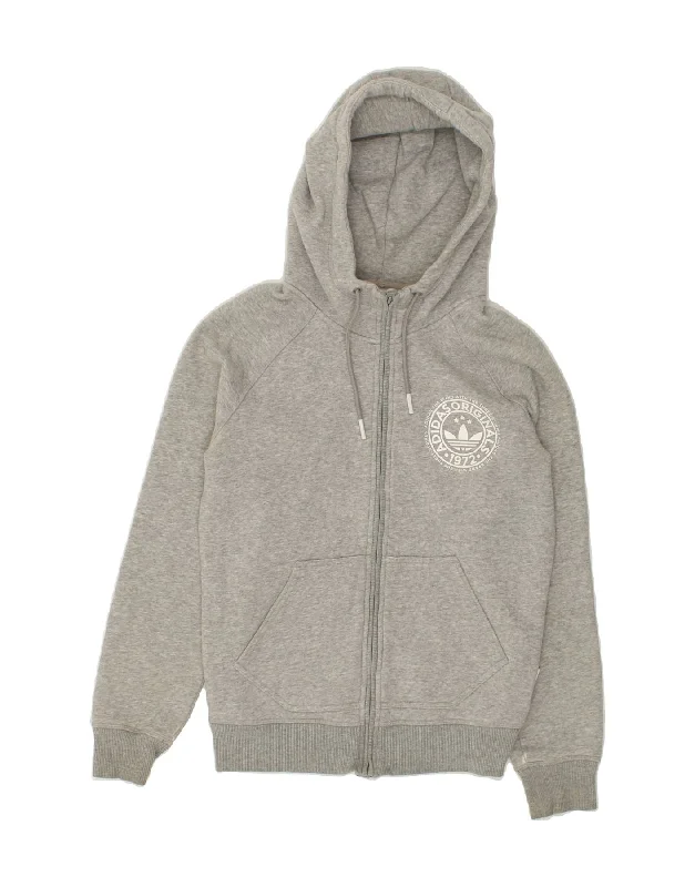 Limited Availability ADIDAS Womens Zip Hoodie Sweater UK 12 Medium Grey Cotton