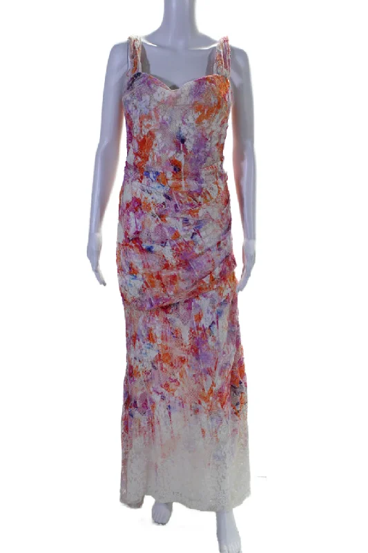 Weekend Deal Monique Lhuillier Womens Sleeveless Lace Overlay Gown Multicolored