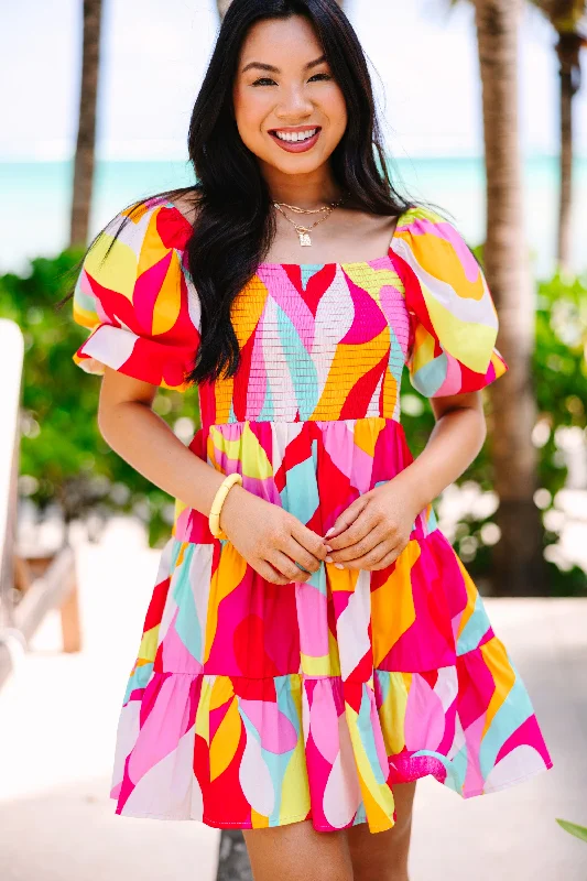 Deep Discounts Sweet Dreams Pink Abstract Mini Babydoll Dress
