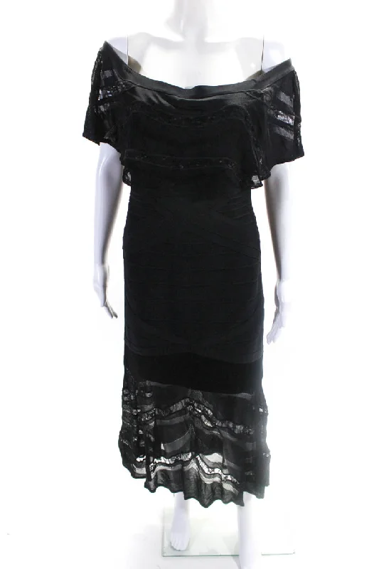 New Markdowns Herve Leger Womens Short Sleeve Bandaged Long Fit & Flare Dress Black New Markdowns Herve Leger Womens Short Sleeve Bandaged Long Fit & Flare Dress Black