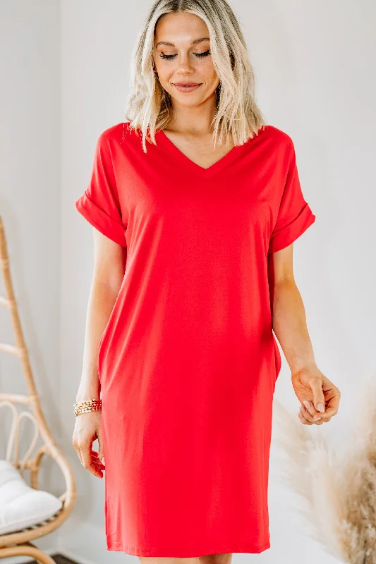Act Now Everywhere You Go Ruby Red T-shirt Dress