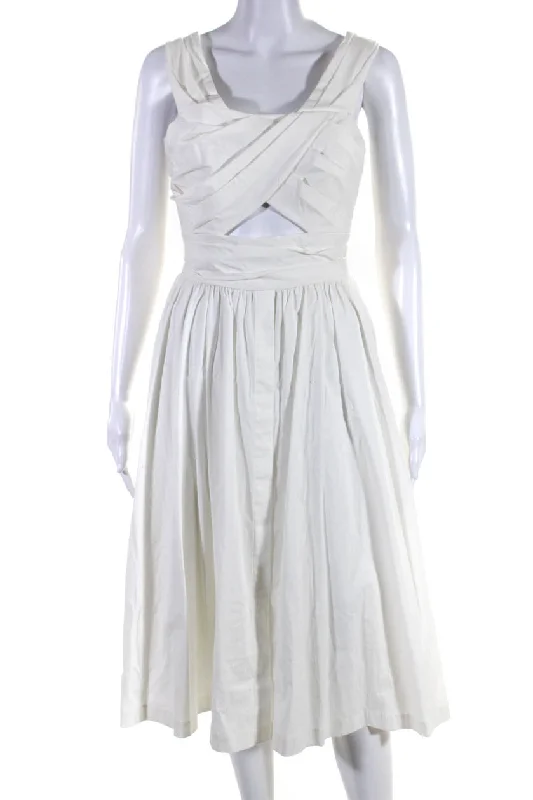 Huge Discounts Lela Rose Womens Cotton Pleated Cutout A Line Dress White