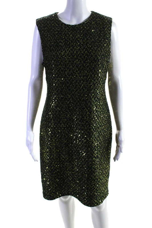 Overstock Sale St. John Womens Embroidered Sequined Zipped Midi Sheath Dress Yellow Overstock Sale St. John Womens Embroidered Sequined Zipped Midi Sheath Dress Yellow