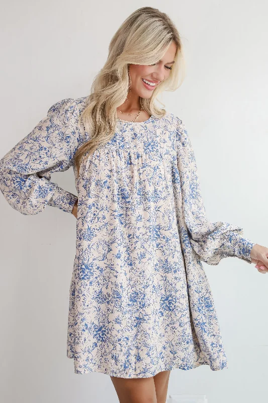 Super Bargain Luxe Romantic Blue Floral Mini Dress