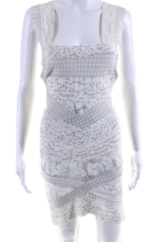 Extra Savings Herve Leger Women's Square Neck Sleeveless Bodycon Mini Dress Ivory