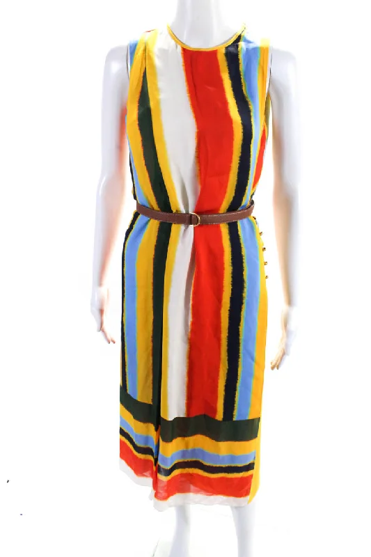 Act Now Tory Burch Womens Striped Chiffon Bettina Dress Balloon Stripe Multicolor