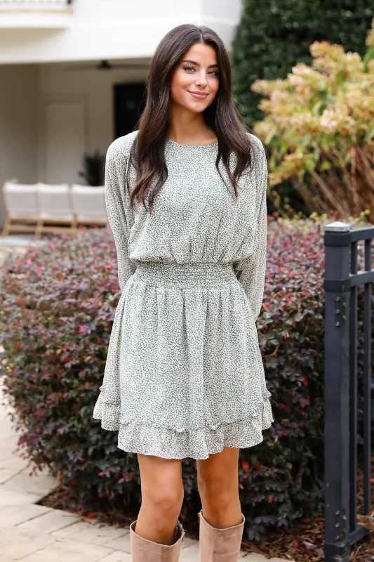 Blowout Sale Gorgeous Elevation Green Floral Mini Dress