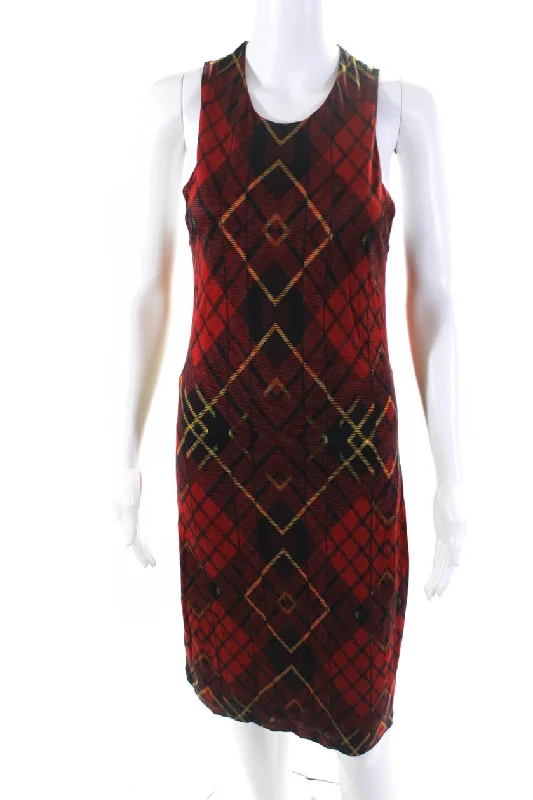 Limited Edition Alexander McQueen Womens Plaid Sleeveless Knee Length Shift Dress Red