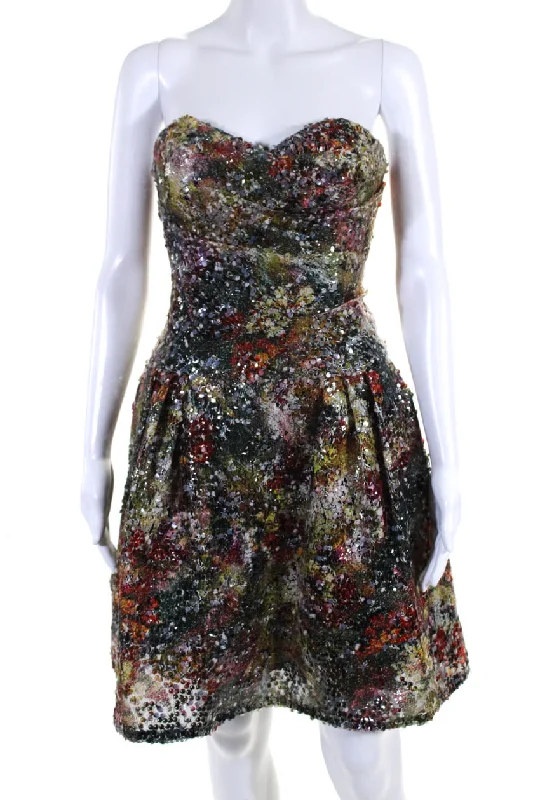 Instant Discount Marchesa Notte Womens Back Zip Sweetheart Sequin A Line Dress Multicolor