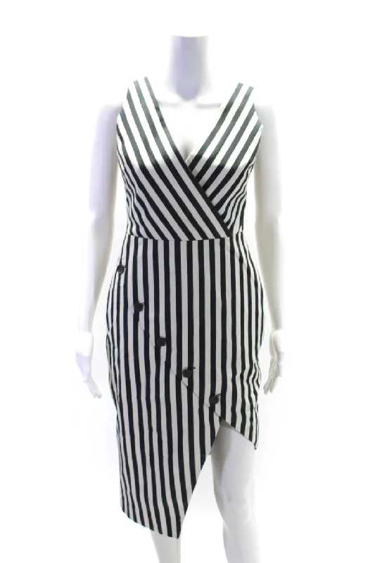 Savings Alert Altuzarra Womens Striped Print Button V-Neck Sleeveless Midi Dress White Savings Alert Altuzarra Womens Striped Print Button V-Neck Sleeveless Midi Dress White
