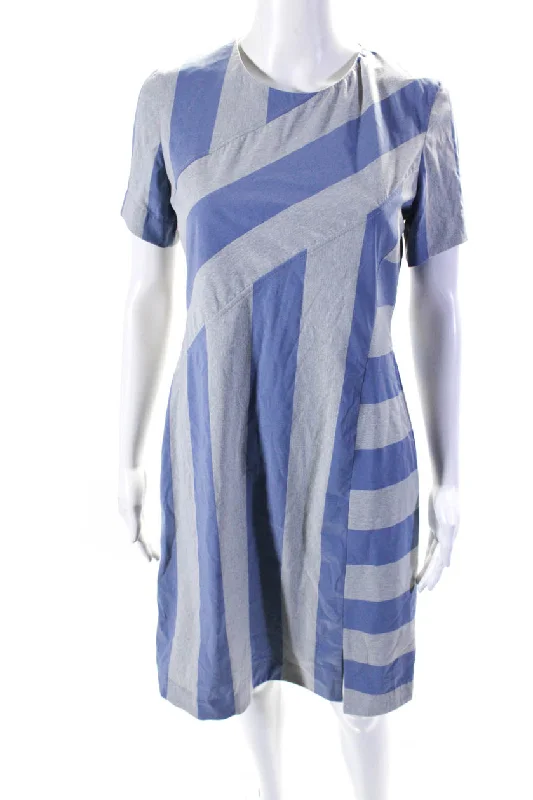Buy More, Save More Hilton Hollis Womens Striped Split Hem Midi Sheath Dress Gray Ink Blue