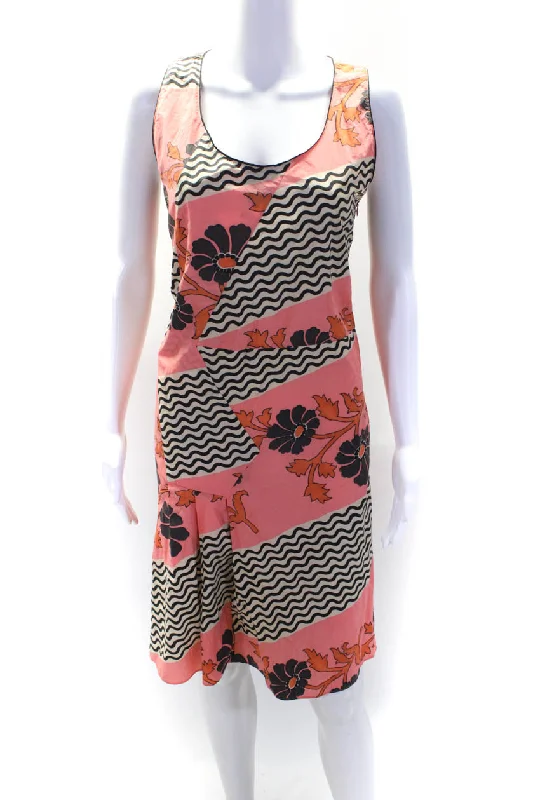 Overstock Marni Womens Cotton Abstract Print Patchwork Sleeveless Shift Dress Pink