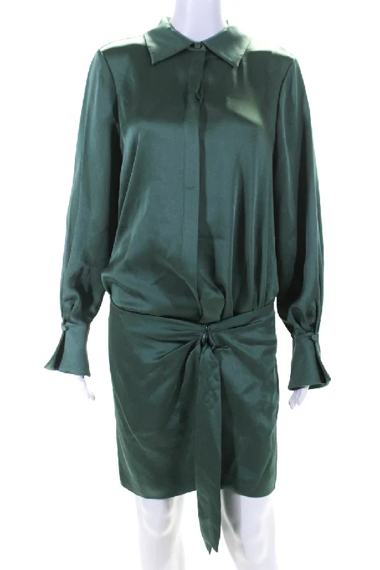 Clearance Event Jonathan Simkhai Womens Wrap Waist Satin Shirt Dress Park Slope Green Clearance Event Jonathan Simkhai Womens Wrap Waist Satin Shirt Dress Park Slope Green