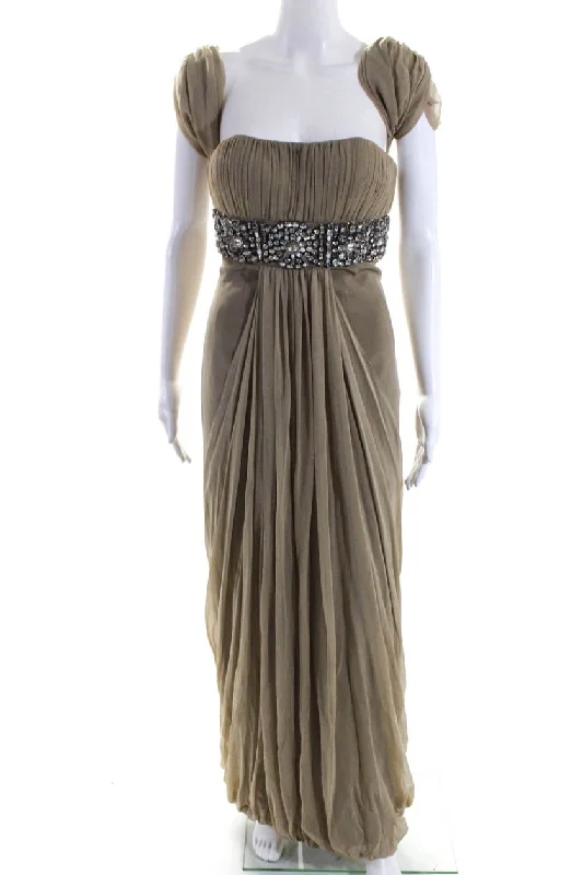 Don't Miss Randi Rahm Womens Strapless Rhinestone Bubble Hem Gown With Shrug Beige