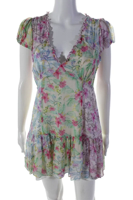Extra Savings Love Shack Fancy Women's V-Neck Short Sleeves Tiered Floral Mini Dress